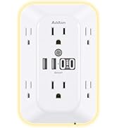 Addtam Surge Protector Outlet Extender, 6 Outlet Splitter with Night Light and 4 USB Wall Charger...