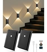 2 Pack Motion Sensor Wall Sconce – Rechargeable Battery Operated Wall Lamp, 3 Color Dimmable Wire...