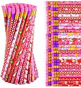PLULON 62 Pieces Valentine's Day Pencils with Eraser Colorful Wood Pencils Cartoon Valentine Penc...