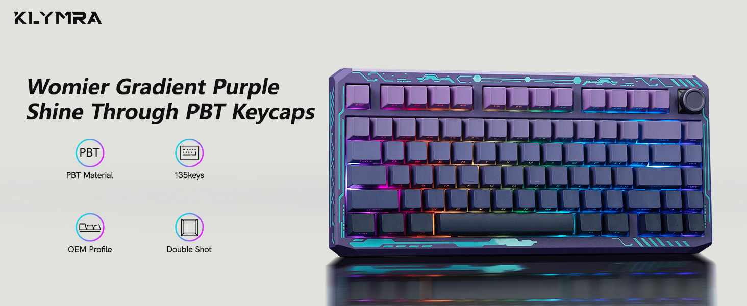 Gradient Purple Shine Through Keycaps: 135 keys, PBT, OEM profile, double shot, with RGB