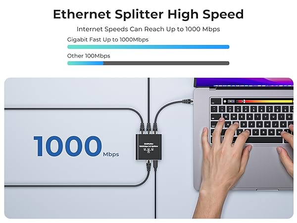 Data transmission between ethernet cable splitter devices is stable, with speeds up to 1000Mbps