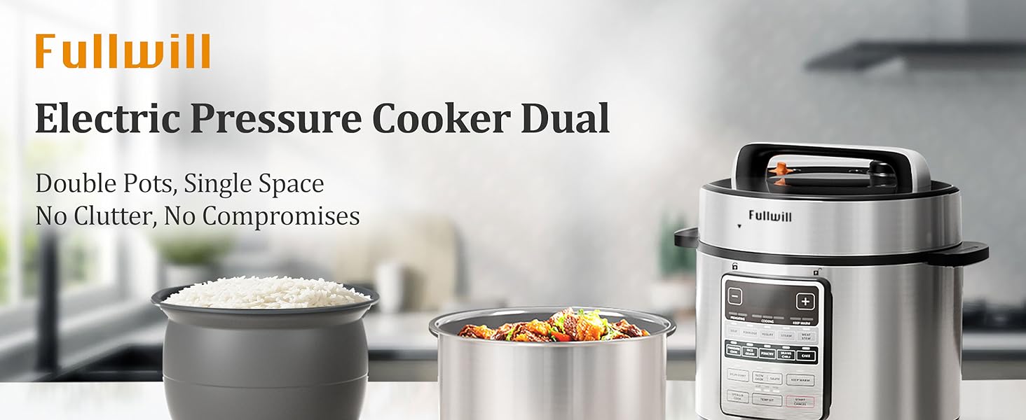 Fullwill Electric Pressure Cooker Dual comes with two pots.