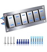 IZTOSS 6 Gang Aluminum Marine Rocker Switch Panel - Pre-Wired with 5 Pin On-Off Blue LED Car Swit...