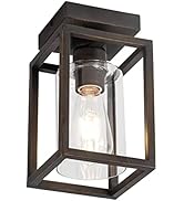 Mayful Semi Flush Mount, Bronze Metal Frame Ceiling Light Fixture with Clear Glass Shade, Farmhou...