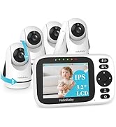 HelloBaby 3.2'' Baby Monitor 4 Cameras, Video Audio Baby Monitor No WiFi, Remote Pan-Tilt-Zoom, E...