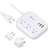 European Plug Adapter, Alitayee EU/UK/US Travel Power Strip with 3 Outlets 3 USB Ports, Internati...