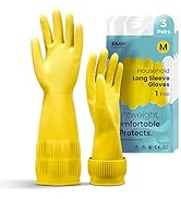 FMP Brands Dishwashing Kitchen Cleaning Long Sleeve Gloves Yellow Color - Reusable Heavy Duty Glove