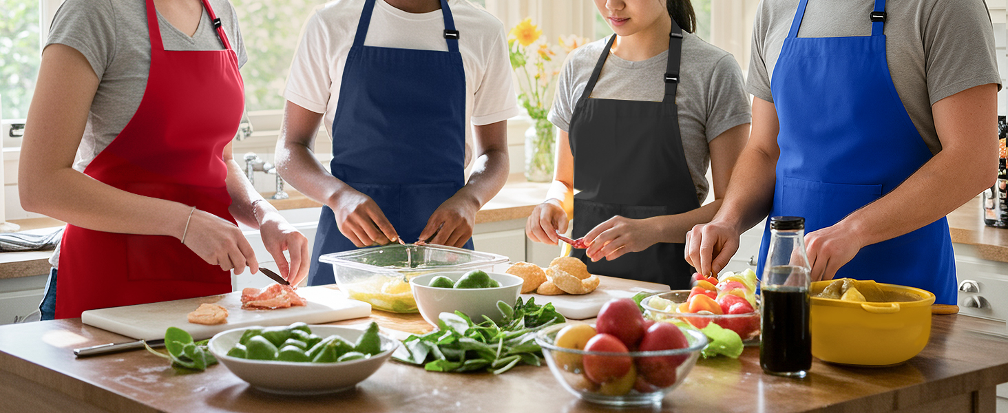Water Oil Resistant Chef Cooking Aprons Two 2 Pockets Men Women Baking Painting Waiter Waitress