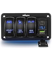 Nilight 3 Gang Rocker Switch Aluminum 12V 24V Laser Toggle Switch Panel Blue PD Type C USB Charge...