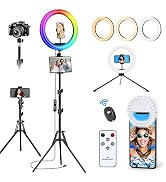 13" RGB Ring Light with 63" Stand and 2 Phone Holder, 53 lighting effects, Remote Shutter, Tablet...