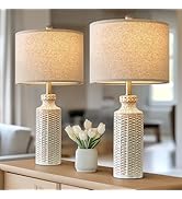 USumkky 24.75'' Farmhouse Ceramic Table Lamp Set of 2 for Bedroom Living Room Vintage Traditional...