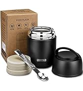 JOOPETALK 17 oz Insulated Lunch Containers, Black, Vacuum Stainless Steel Thermo Lunch Box with H...