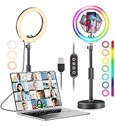 PEYOU Ring Light with Stand and Phone Holder, 10" Dimmable Desktop LED & RBG Circle Light for Zoo...
