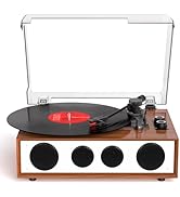 Vinyl Record Player Vintage Turntable with Built-in 4 Upgraded Speakers, High Fidelity Turntables...