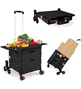 Foldable Utility Cart with Stair Climbing Wheels,Collapsible Rolling Crate with Magnetic Lid Tele...