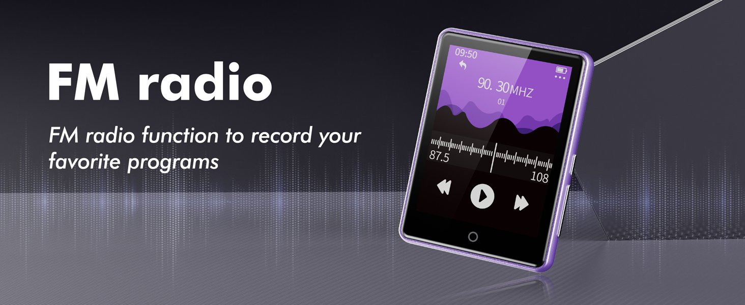 64GB MP3 Player with Bluetooth 5.3,FM Radio,Voice Recorder,Supports Up to 128GB