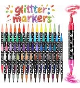 IOMDRWU 96 Colors Glitter Markers, 48 Pack Dual Tip Brush Glitter Marker for Doodle Writing,Glitt...
