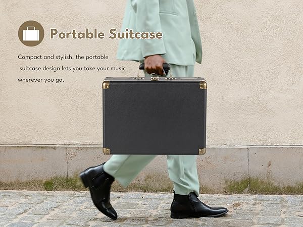 Vinyl Record Player 3-Speed Bluetooth Turntable with Rechargeable Battery