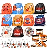 Grneric 110 Pcs Basketball Party Favors Drawstring Backpack with Keychains Silicone Bracelets Sti...