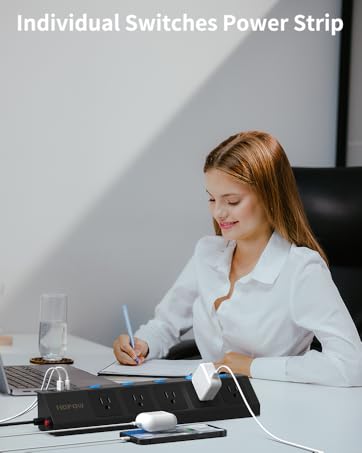 Flat Plug Power Strip with Individual Switches