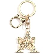 Letter Butterfly Keychain Initial Bag Charm for Women Gold Keychains with Bling Rhinestone Initia...