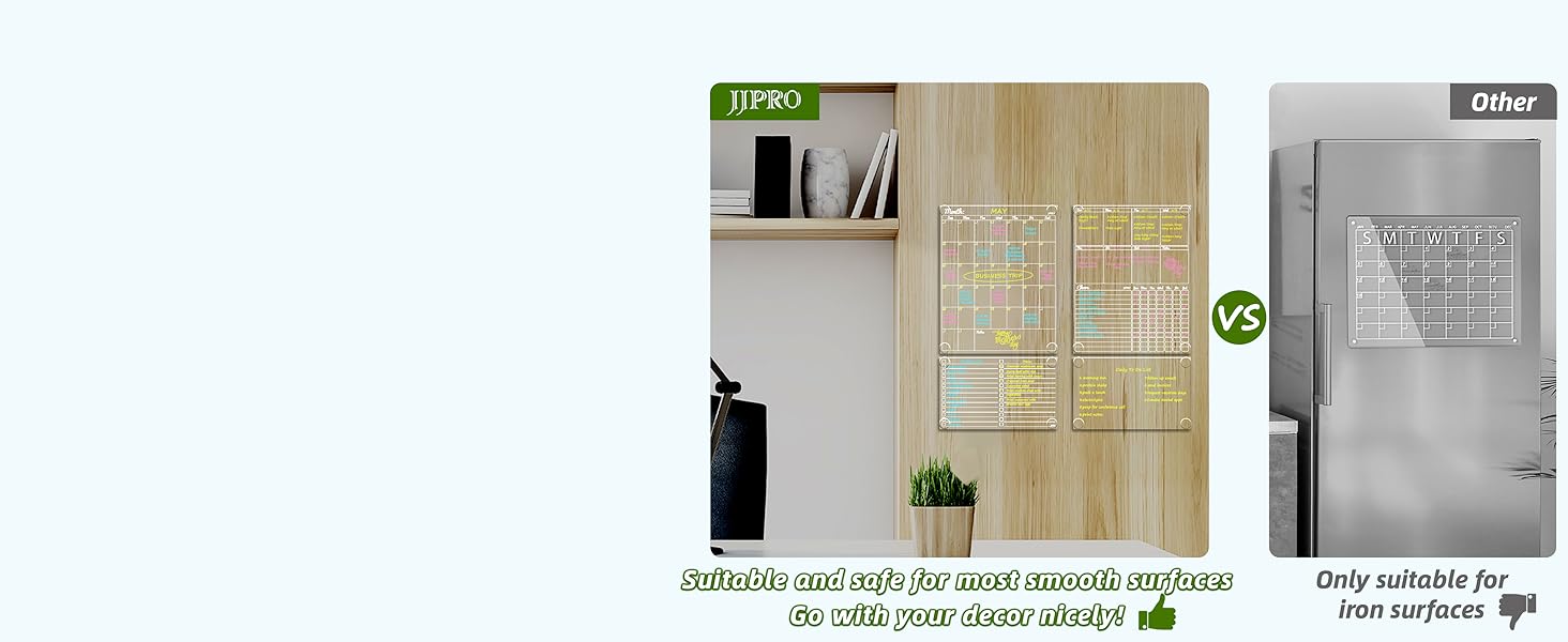 Find a smooth surface and stick the planner onto it, no matter painted wall, cabinet or desktop