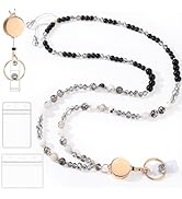 BESARME Retractable Lanyards for ID Badges Cute Teacher Lanyard with ID Holder Natural Stone Bead...