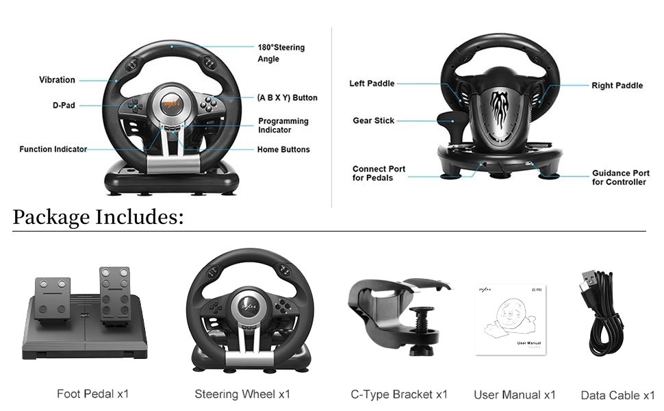 PXN V3II PRO Gaming Steering Wheel for PC, PS3, PS4, Nintendo Switch, Xbox One, Xbox Series X/S