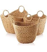 Casafield Set of 3 Multipurpose Boat Baskets with Handles - Natural, Woven Water Hyacinth Storage...