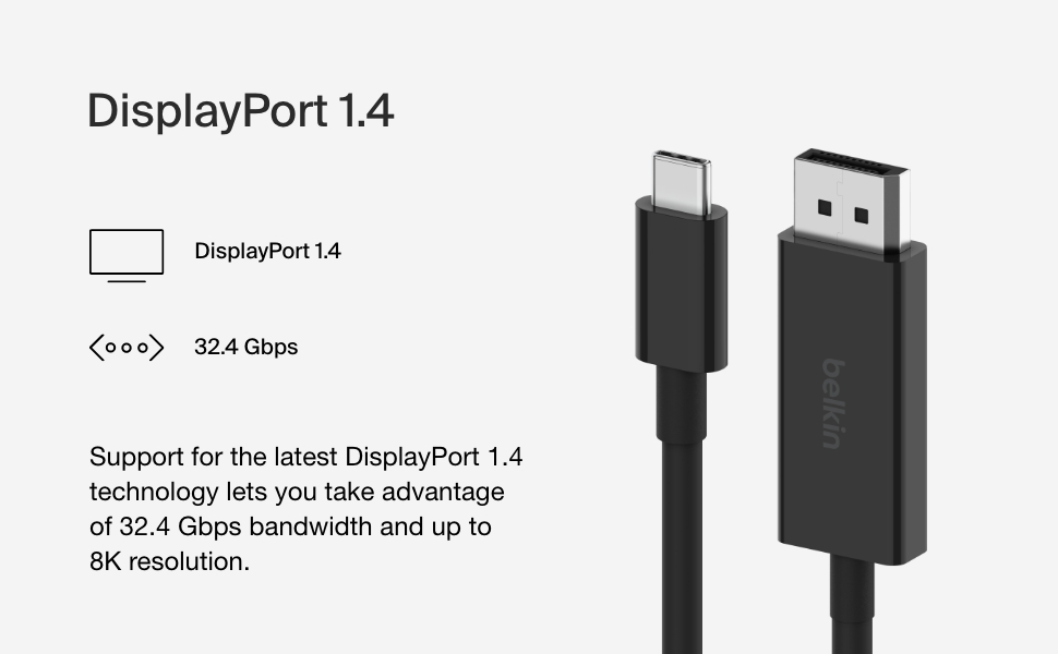 Image of Belkin Connect USB Type C to DisplayPort 1.4 cable
