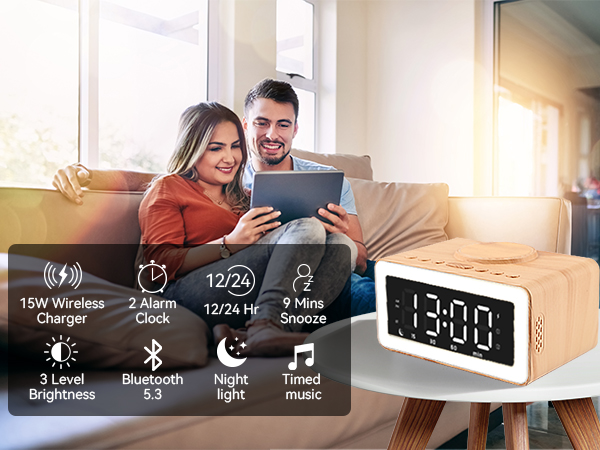 alarm clock digital hatch bluetooth for bedroom smart clocks aesthetic wireless charging