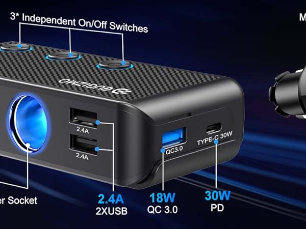 220W cigarette lighter splitter