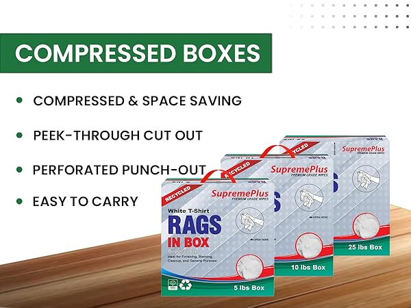 SupremePlus Recycled White Knit Rags are available in compressed boxes of different sizes