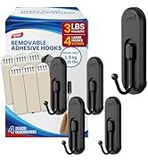 TAILI Adhesive Hooks for Hanging, 4 Coat Hooks &amp; 6 Strips, Heavy Duty No-Drill Removable Large Wa...