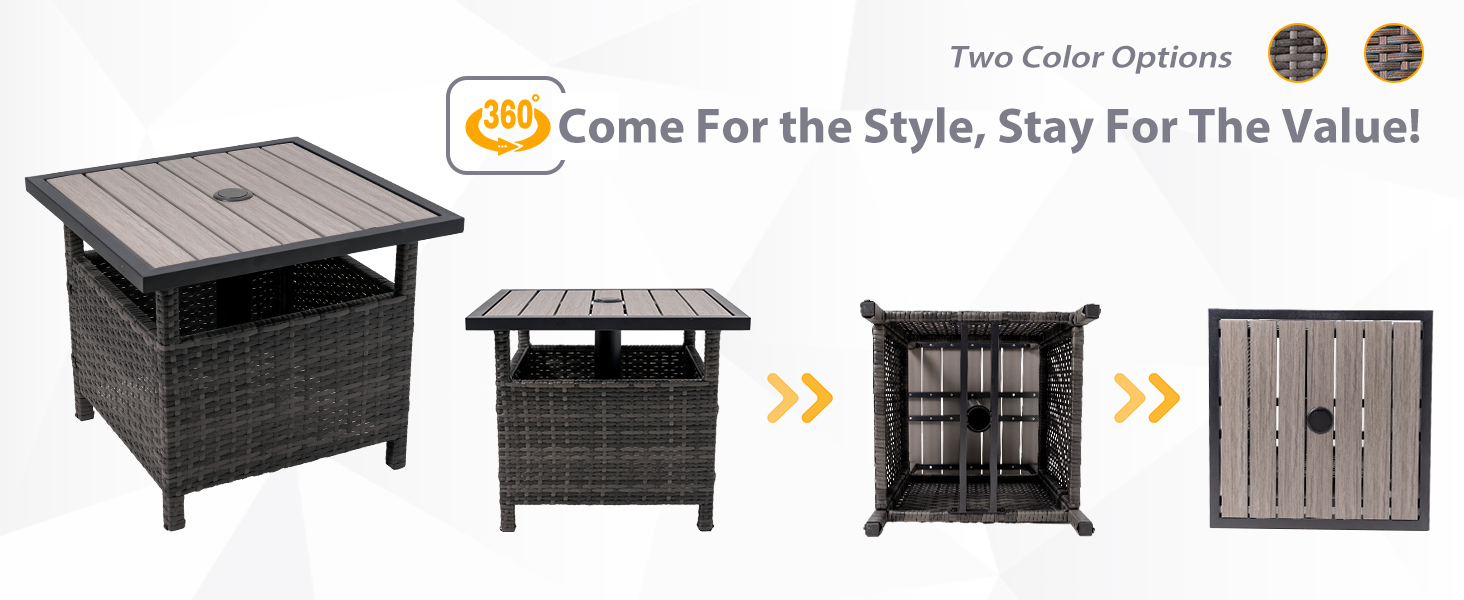 Wicker Side Coffee Table with Umbrella Hole