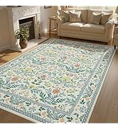 Joydeco Boho Floral Large Rugs for Living Room Nursery, Washable Beige Kids Bedroom Rug 8x10 Unde...