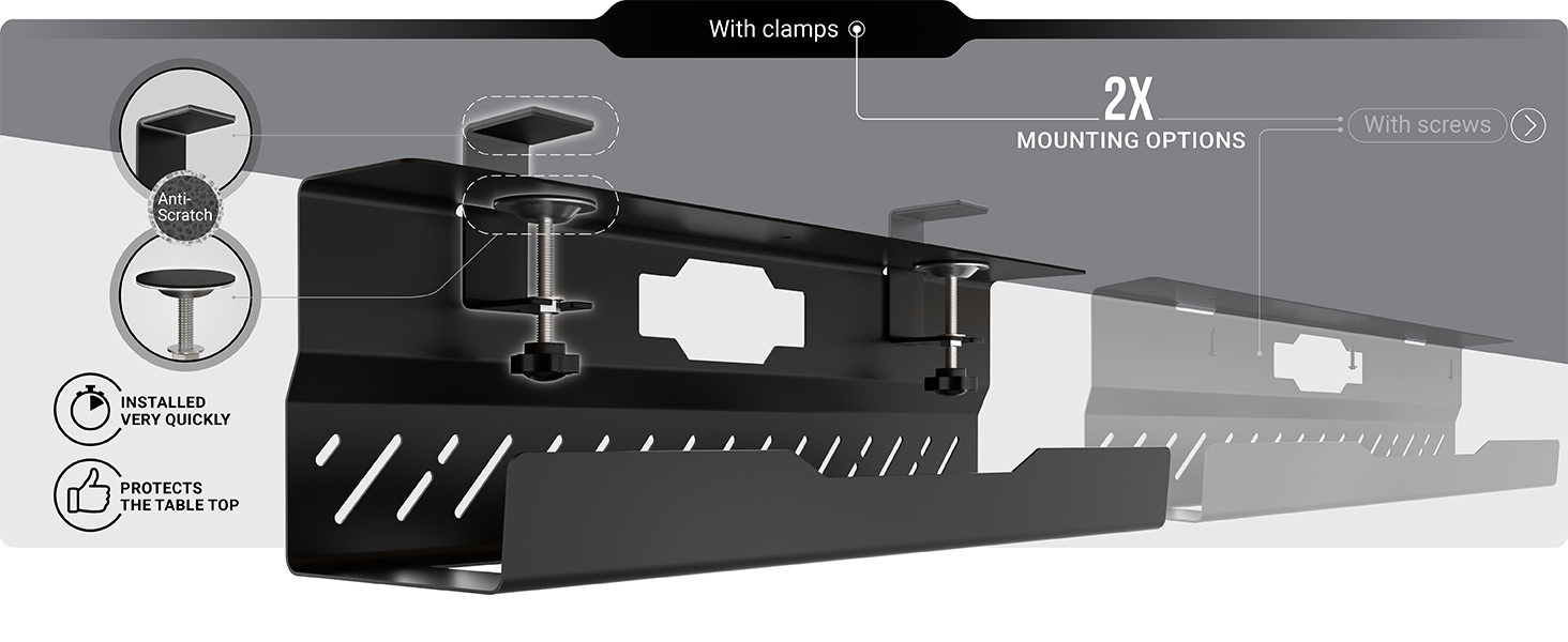 cable management under desk tray no drill black