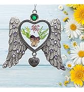 Angel Wings Mother Sun Catcher Pressed Flowers with Silver Mom Charm Attached Sparkling Jewels iM...