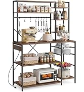 yoopin Bakers Rack with Power Outlets, 6 Tier Microwave Stand with Wire Basket and 6 S Hooks, Cof...