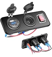 AutoEC 3 in 1 USB Cigarette Lighter Outlet Waterproof Panel, 12V Dual USB Charger Socket 2.1A wit...