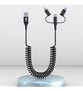 Coiled Multi Charging Cable 3-in-1,USB to Lightning/Type C/Micro USB Phone Car Charger Cord,Compa...