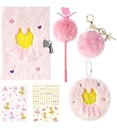 CY2SIDE 6PCS Ballerina Gift Set for 6-8 Year Old Girls, Cute Ballet Plush Secret Diary Journa wit...