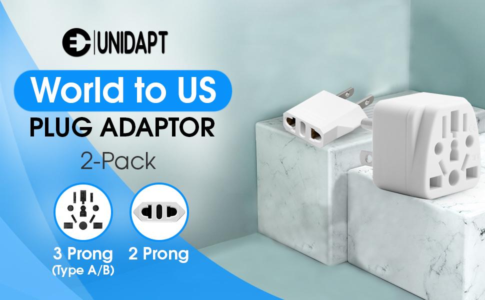 World to USA plug adaptors grounded type B and type A with universal input Europe to USA EU to US 