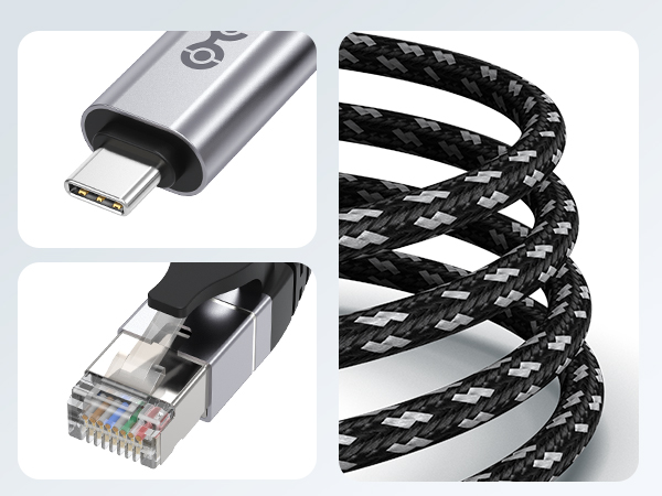 Durable USB C Ethernet Cable with Premium Aluminum Connectors and Braided Exterior