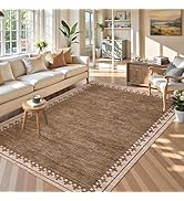 GarveeHome 8x10 Neutral Area Rugs Machine Washable&amp;Non Slip Modern Bordered Stain Resistant Low P...