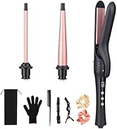 Curling Iron Set, 3 in 1 Curling Wand with Interchangeable Ceramic Barrels 0.35 to 1 Inch, Flat I...