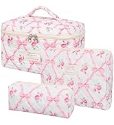 SXS LACONIC Large Makeup Bag,Quilted Makeup Bag Set,Cotton Coquette Aesthetic Floral Makeup Pouch...