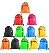 KUUQA 12Pcs Drawstring Bags with Zipper Pocket Pull String Backpack Bags Bulk
