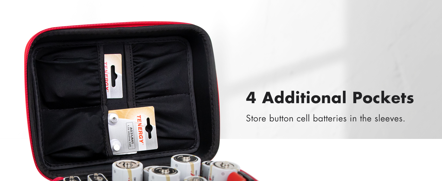 4 additional pockets to store button cell batteries in the sleeves