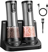 Veiliss Electric Salt and Pepper Grinder Set With Battery Display Rechargeable Base, External Adj...